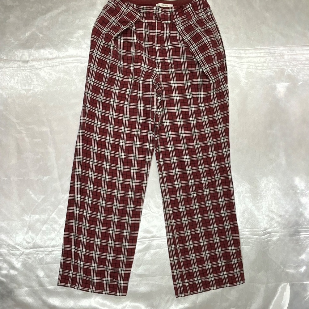 Moussy Burgundy Plaid High Waist Pants  Size 1 Cotton Straight Leg Street wear